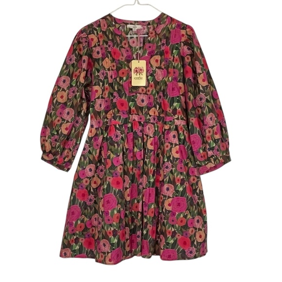 entro Dresses & Skirts - Entro NWT Pink Green Boho Puff Sleeve Mini Floral Babydoll Dress Size Small